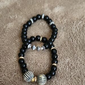 Elegant Black and Gold Beaded Bracelet Set
